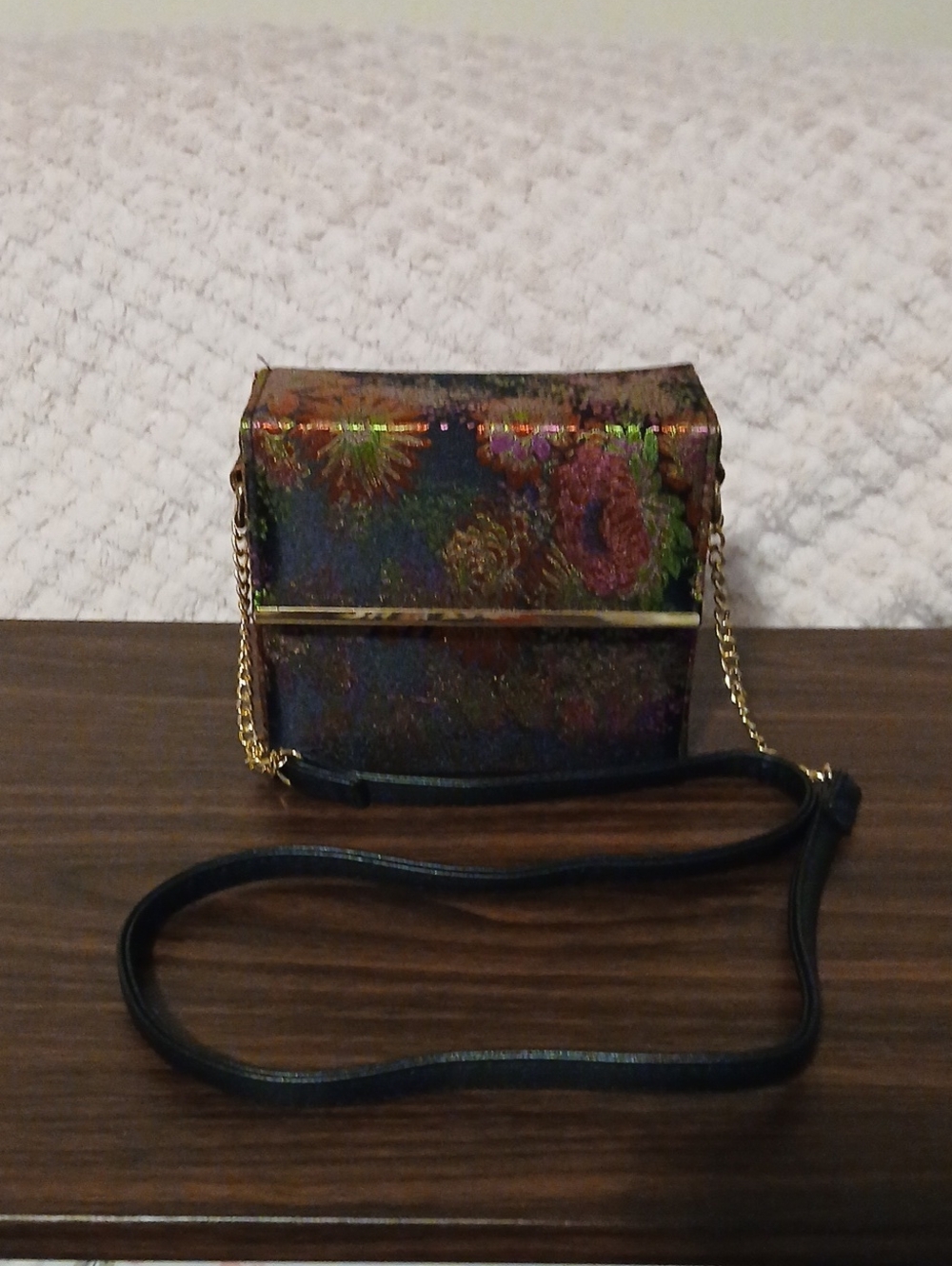 Olivia Miller Metallic Floral Crossbody Bag with Gold Trim